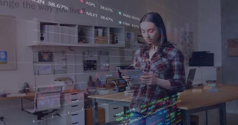 Caucasian Woman Analyzing Digital Financial Data