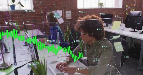 Businessman analyzing market trends in modern office environment