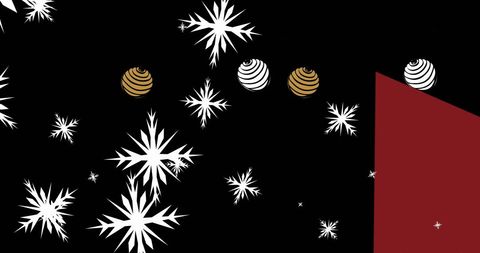 Snowflakes and Ornaments on Minimal Black Background