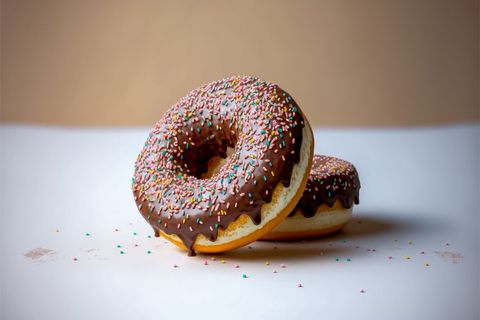 Chocolate glazed donuts with colorful sprinkles