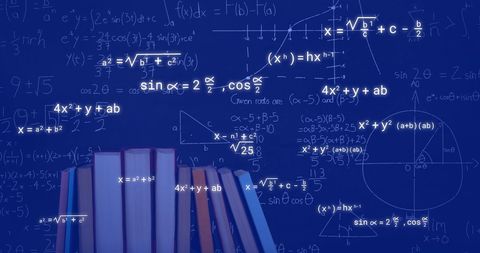 Mathematical Formulas Overstacked Books Representing Education and Science