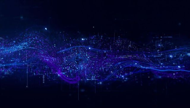 Cybernetic flowing data wave in futuristic tech network