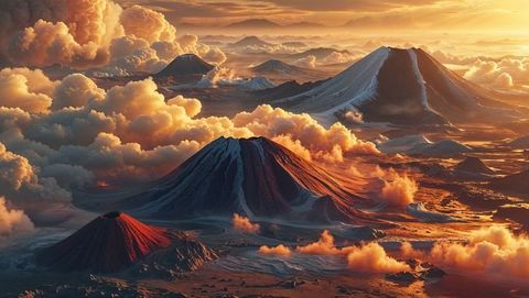 Majestic venus volcanic landscape at sunset with dramatic clouds