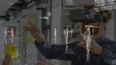 Businessman Engaged in Virtual Reality Data Analysis