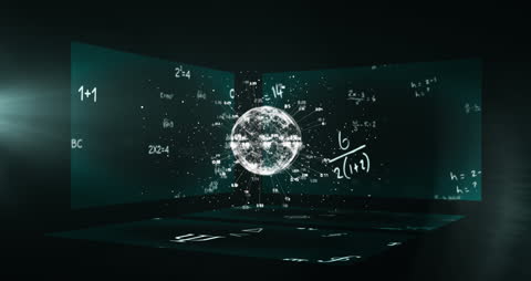 Digital Globe Surrounded by Mathematical Formulas on Scripting Boards