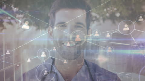 Caucasian Doctor Integrated with Digital Networking