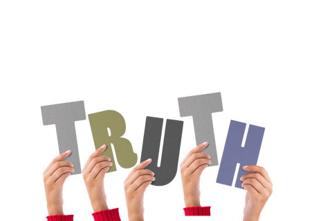 Hands Holding Colorful Transparent Letters Forming TRUTH