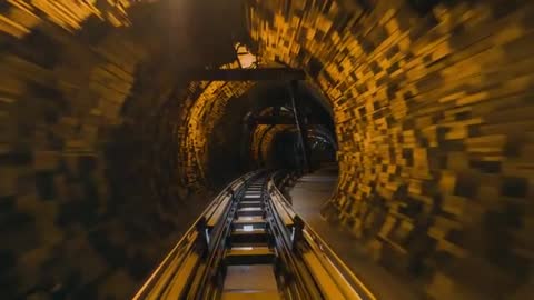 Mine Cart Racing Through Brick Tunnel