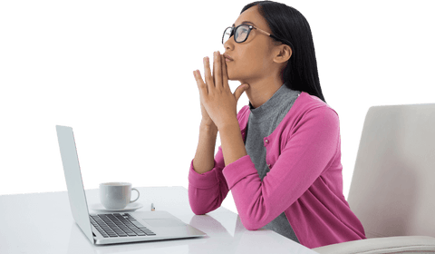Thoughtful Professional Woman in Pink Cardigan at Workspace - Download Free Stock Videos Pikwizard.com