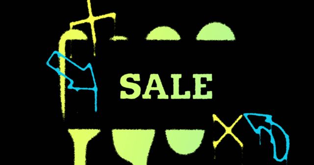 Image of word Sale drawing with green paint against black screen