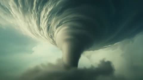 Powerful Tornado Funnel Spirals over Flat Plains