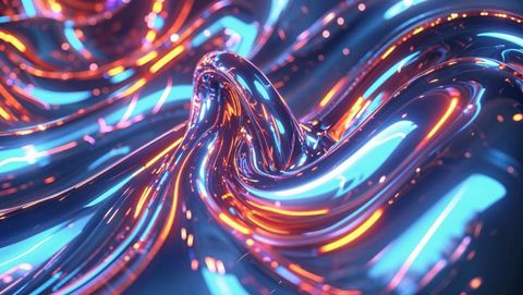 Reflective Metallic Waves in Neon Digital Space