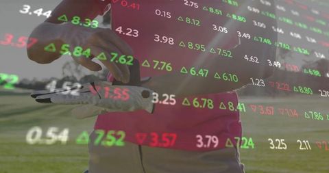 Golfer Combining Leisure and Finance with Stock Market Overlay