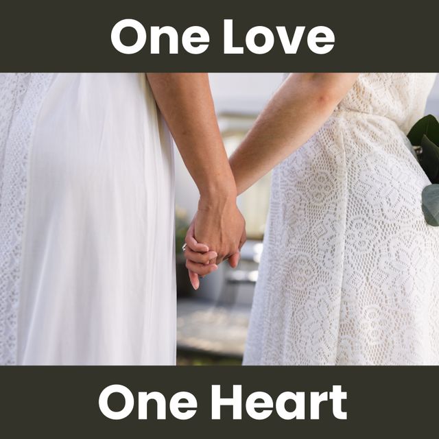 Diverse Same-Sex Couple Holding Hands in Wedding Dresses - Download Free Stock Templates Pikwizard.com