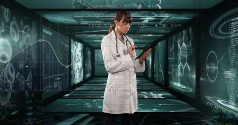 Female Doctor Analyzing Digital Interface with Medical Data - Download Free Stock Images Pikwizard.com