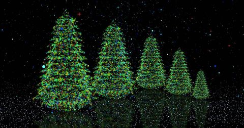 Festive Christmas Trees with Colorful Confetti on Starry Night