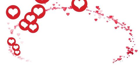 Heart confetti arc creating romantic border, red and pink hearts forming curved frame
