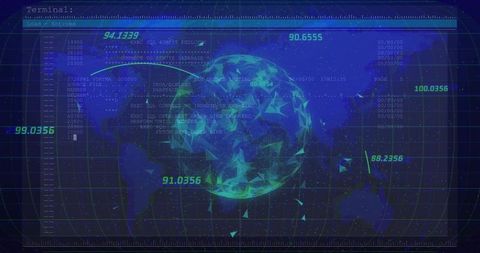 Futuristic digital globe with data hologram display