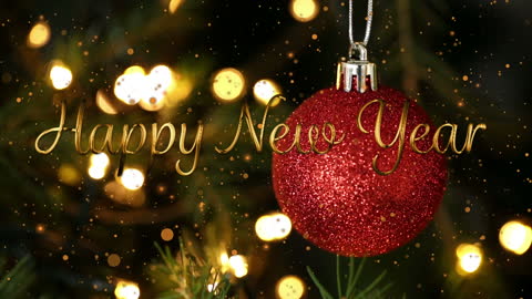 Happy New Year Greeting with Glittering Christmas Bauble