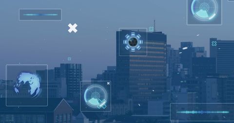 Futuristic Digital Interfaces Scanning Urban Cityscape - Download Free Stock Images Pikwizard.com