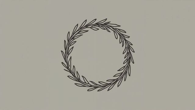 Minimal monoline laurel wreath hand-drawn ink circle emblem for logo, branding, wedding invitations