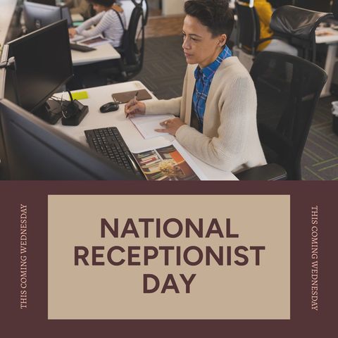 Businesswoman Working Desk Celebrating National Receptionist Day - Download Free Stock Templates Pikwizard.com