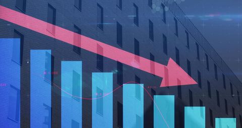 Financial Downturn Illustrated with Downward Graph and Modern Building Overlay - Download Free Stock Images Pikwizard.com