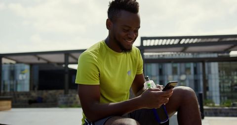 Happy Athlete Checking Smartphone Outdoors - Download Free Stock Images Pikwizard.com