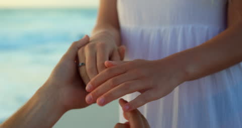 Romantic Proposal Beach Couple Getting Engaged