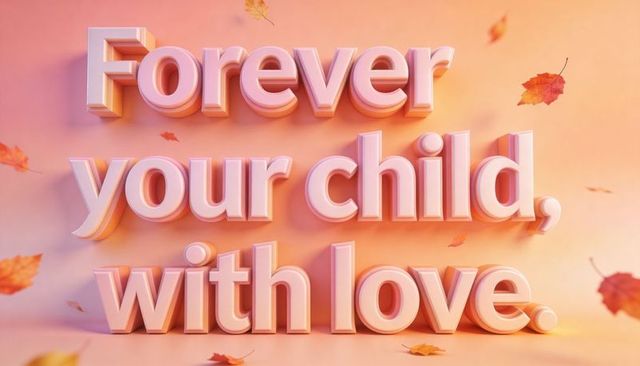 Forever your child with love 3d pastel typography autumn leaves memorial design