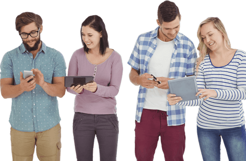cheerful team engaging with transparent electronic gadgets - Download Free Stock Videos Pikwizard.com