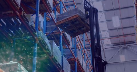 Futuristic Warehouse with Forklift and Stacked Shelves - Download Free Stock Images Pikwizard.com