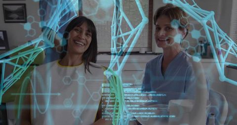 Medical Professionals Analyzing Futuristic Holographic Technology