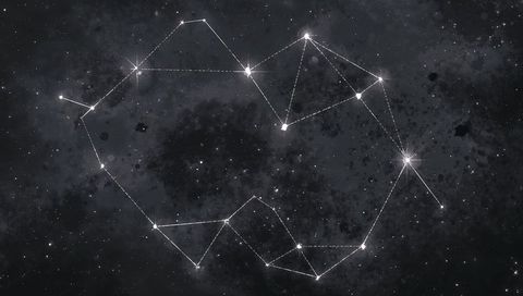 Heart-shaped star constellation forming celestial network with glowing nodes