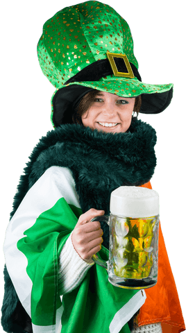 Transparent woman celebrating saint patrick's day with drink