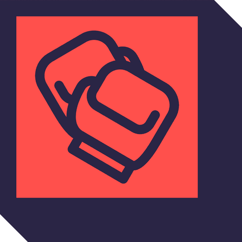 Flat boxing gloves icon on colorful collage, transparent background