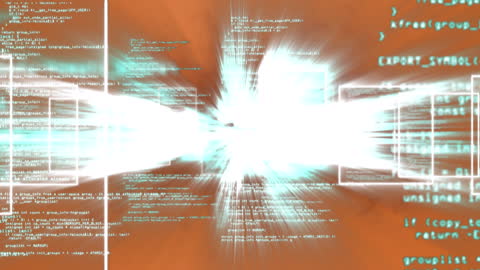 Glowing Data Streams with Code Overlapping Abstract Background