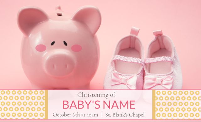 Piggy Bank and Baby Shoes Celebrating Child Christening - Download Free Stock Templates Pikwizard.com