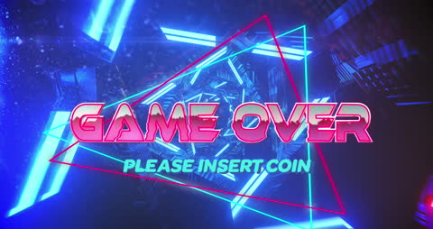 Retro Neon Game Over Sign with Digital Vortex