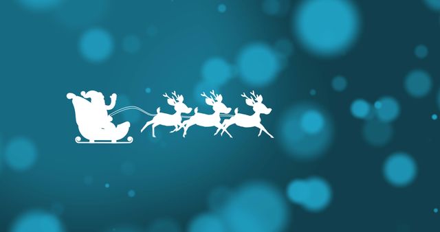 This design features a silhouette of Santa's sleigh being pulled by reindeer across a shimmering blue background with bokeh lights, creating a magical Christmas atmosphere. Ideal for use in holiday cards, festive wall decor, and digital graphics celebrating the Christmas season. Perfect for adding a whimsical touch to your Christmas designs, creating invitations or backdrops for holiday-themed events.