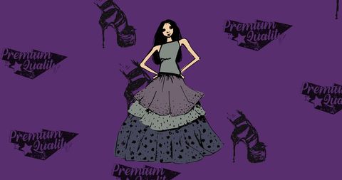 Chic Fashionable Model and Shoes Icon on Vibrant Purple Background