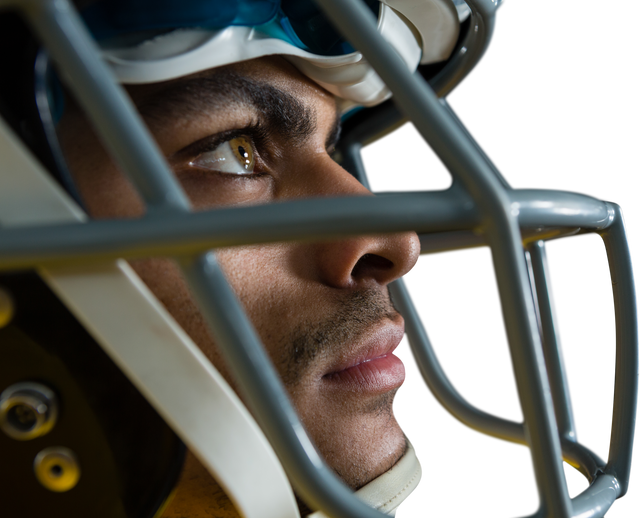 Close Up of Thoughtful Football Player Staring With Helmet in Transparent Background - Download Free Stock Videos Pikwizard.com