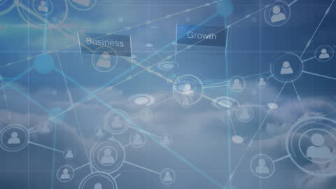 Digital Network with Business Growth Indicators and Cloud Background