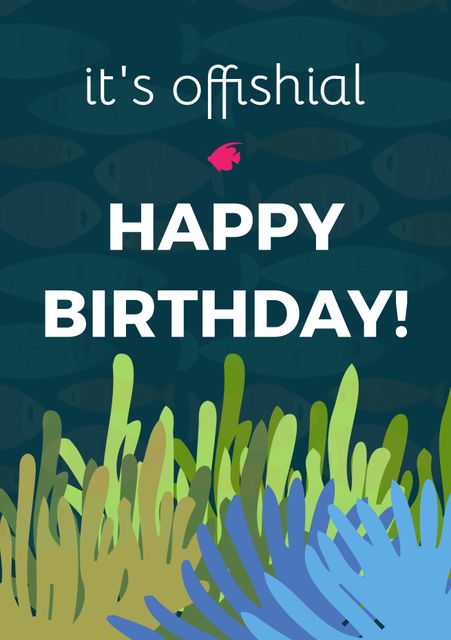 Bright and festive underwater themed birthday greeting featuring fish and plants. Perfect for use in birthday cards, social media posts, and emails to add a unique touch of aquatic charm to your birthday messages. Ultimate choice for ocean or marine life enthusiasts to spread celebratory wishes.