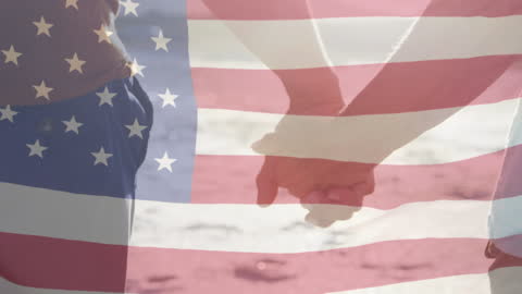 Showing Unity with American Flag Overlay on Holding Hands