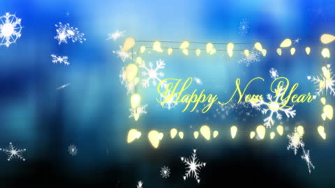 Festive Happy New Year Message with Fairy Lights and Snowflakes