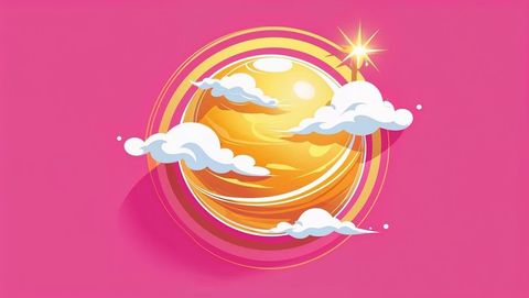 Abstract glowing venus with clouds on vibrant pink background