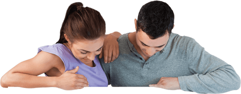 Young Couple Displaying Blank Card with Transparent Background
