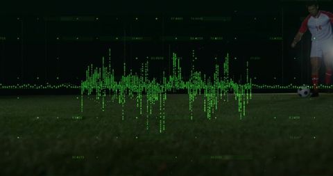 Soccer Player with Digital Data Waveform Overlay