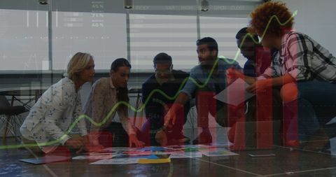 Business Team Analyzing Data with Virtual Graph Overlay